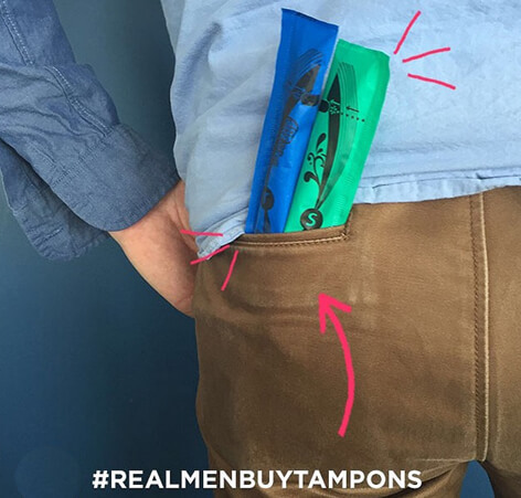 Men & menstruation, tampon in pocket